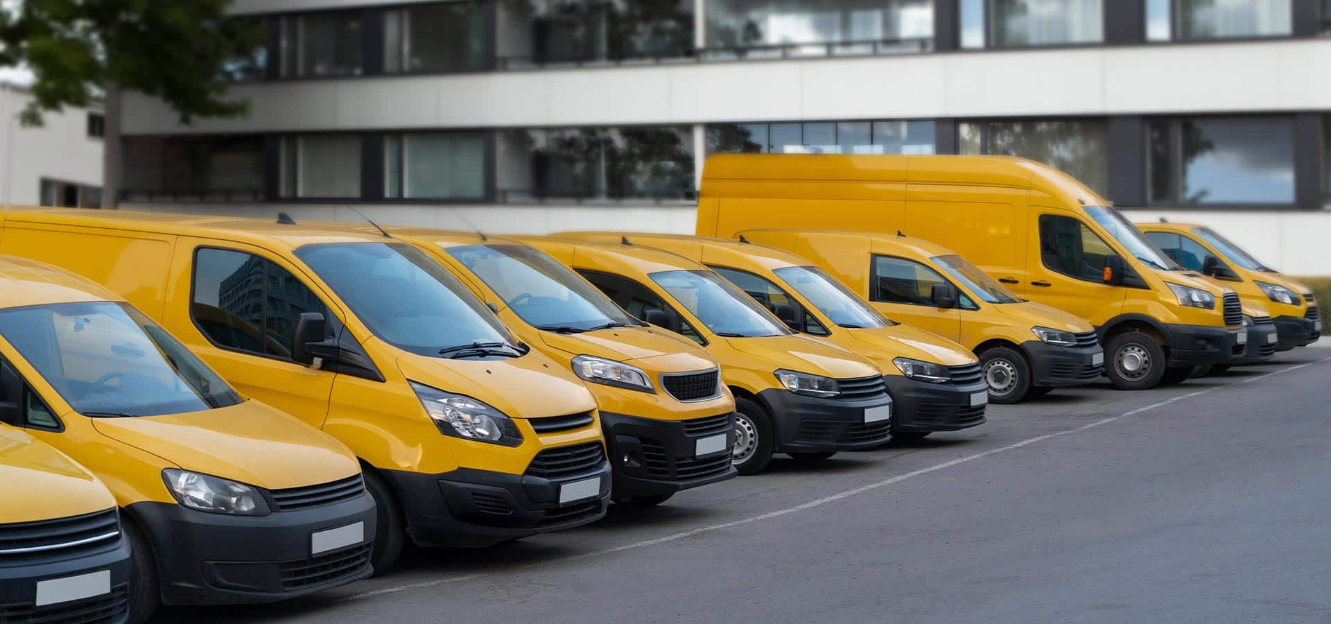 Yellow work vans in a row
